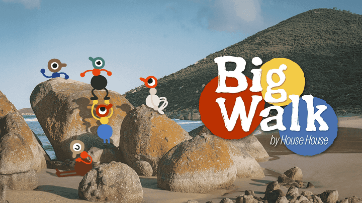 Big Walk — Official key art showing characters exploring a colorful island together